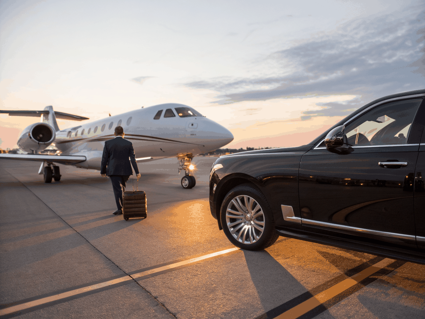 Chauffeured private luxury transport ready for family arrival on a scenic mountain drive